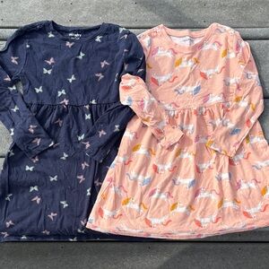 Old Navy Girls Casual Dress Bundle with Butterfly and Unicorn Patterns, Size 5T